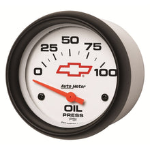 Load image into Gallery viewer, AutoMeter Gauge Oil Pressure 2-5/8in. 100PSI Electric Chevy Red Bowtie White
