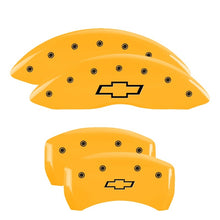 Load image into Gallery viewer, MGP 4 Caliper Covers Engraved Front &amp; Rear Bowtie Yellow Finish Black Char 2019 Chevrolet Malibu
