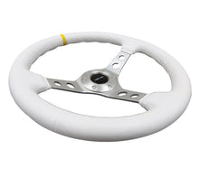 Load image into Gallery viewer, NRG Reinforced Steering Wheel (350mm / 3in. Deep) Wht Leather w/Silver Spoke &amp; Single Yellow Mark
