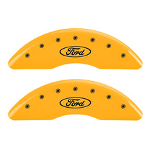 Load image into Gallery viewer, MGP 4 Caliper Covers Engraved Front &amp; Rear Oval logo/Ford Yellow finish black ch
