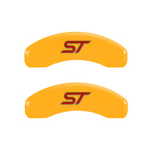 Load image into Gallery viewer, MGP 4 Caliper Covers Engraved Front &amp; Rear No Bolts/St Yellow Finish Black Char 2018 Ford Fusion
