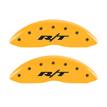 Load image into Gallery viewer, MGP 4 Caliper Covers Engraved Front &amp; Rear RT1-Truck Yellow Finish Black Char 2007 Dodge Charger
