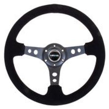 Load image into Gallery viewer, NRG Reinforced Steering Wheel (350mm / 3in. Deep) Blk Suede/Blk Stitch w/Black Circle Cutout Spokes
