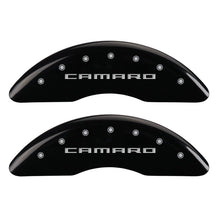 Load image into Gallery viewer, MGP 4 Caliper Covers Engraved Front Gen 5/Camaro Engraved Rear Gen 5/Z28 Black finish silver ch
