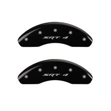 Load image into Gallery viewer, MGP 4 Caliper Covers Engraved Front &amp; Rear SRT4 Black finish silver ch
