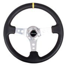 Load image into Gallery viewer, NRG Reinforced Steering Wheel (350mm / 3in. Deep) Blk Leather w/Circle Cut Spokes &amp; Single Yellow CM
