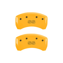 Load image into Gallery viewer, MGP 4 Caliper Covers Engraved Front &amp; Rear Classic/SS Yellow Finish Black Char 2000 Chevrolet Camaro

