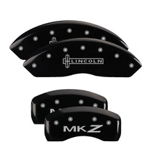 Load image into Gallery viewer, MGP 4 Caliper Covers Engraved Front Lincoln Engraved Rear MKZ Black finish silver ch
