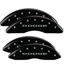 Load image into Gallery viewer, MGP 4 Caliper Covers Engraved Front &amp; Rear With out stripes/Dodge Black finish silver ch
