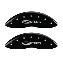 Load image into Gallery viewer, MGP 4 Caliper Covers Engraved Front C6/Corvette Engraved Rear C6/Z06 Black finish silver ch
