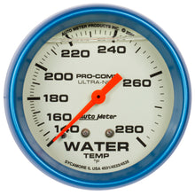 Load image into Gallery viewer, Autometer Ultra-Nite 2-5/8in 140-280 Degree Liquid Filled Mechanical Glow In Dark Water Temp Gauge
