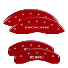Load image into Gallery viewer, MGP 4 Caliper Covers Engraved Front Escalade Engraved Rear ESV Red finish silver ch
