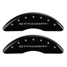 Load image into Gallery viewer, MGP 4 Caliper Covers Engraved Front &amp; Rear Stingray Black finish silver ch
