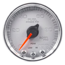 Load image into Gallery viewer, Autometer Spek-Pro Gauge Fuel Press 2 1/16in 100psi Stepper Motor W/Peak &amp; Warn Slvr/Chrm

