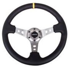 Load image into Gallery viewer, NRG Reinforced Steering Wheel (350mm / 3in. Deep) Blk Leather w/Gunmetal Cutout Spoke &amp; Yellow CM

