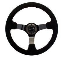 Load image into Gallery viewer, NRG Reinforced Steering Wheel (350mm / 3in. Deep) Blk Suede w/Red BBall Stitch &amp; Black 3-Spoke
