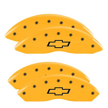 Load image into Gallery viewer, MGP 4 Caliper Covers Engraved F &amp; R Bowtie Yellow Finish Black Char 2014 Chevrolet Express 2500
