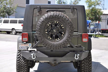 Load image into Gallery viewer, DV8 Offroad 07-18 Jeep Wrangler JK Rear Aluminum Bumper w/ Tire Carrier - Black
