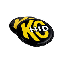 Load image into Gallery viewer, KC HiLiTES 8in. Round Soft Cover HID (Pair) - Black w/Yellow Brushed KC Logo
