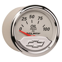 Load image into Gallery viewer, Autometer Chevy Vintage Bowtie 2-1/16in 0-100PSI Electronic Oil Pressure Gauge
