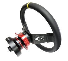 Load image into Gallery viewer, NRG Reinforced Steering Wheel (350mm / 3in Deep) Blk Leather w/NRG Arrow-Cut 2-Spoke &amp; Sgl Yellow CM
