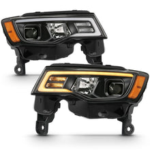 Load image into Gallery viewer, ANZO 2017-2018 Jeep Grand Cherokee Projector Headlights w/ Plank Style Switchback - Black w/ Amber

