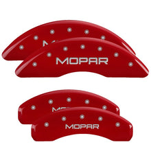 Load image into Gallery viewer, MGP 4 Caliper Covers Engraved Front &amp; Rear MOPAR Red finish silver ch
