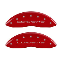 Load image into Gallery viewer, MGP 4 Caliper Covers Engraved Front &amp; Rear C7/Corvette Red finish silver ch
