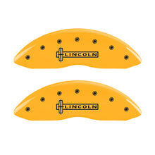 Load image into Gallery viewer, MGP 4 Caliper Covers Engraved Front &amp; Rear Lincoln Yellow finish black ch

