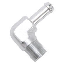 Load image into Gallery viewer, Edelbrock Hose End 90-Deg 3/8In NPT to 3/8In Barb Clear Anodize

