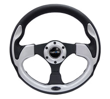 Load image into Gallery viewer, NRG Reinforced Steering Wheel (320mm) Blk w/Silver Trim &amp; 5mm 3-Spoke
