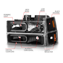 Load image into Gallery viewer, ANZO 88-98 Chevrolet C1500 Crystal Headlights w/ Light Bar Black Housing w/ Signal Side Markers 8Pcs
