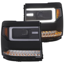 Load image into Gallery viewer, ANZO 16+ Chevy Silverado 1500 Projector Headlights Plank Style Black w/Amber/Sequential Turn Signal
