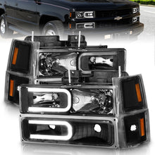 Load image into Gallery viewer, ANZO 88-98 Chevrolet C1500 Crystal Headlights w/ Light Bar Black Housing w/ Signal Side Markers 8Pcs
