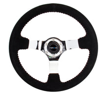 Load image into Gallery viewer, NRG Reinforced Steering Wheel (350mm / 3in. Deep) Blk Suede w/Red BBall Stitch &amp; Chrome 3-Spoke

