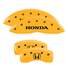 Load image into Gallery viewer, MGP 4 Caliper Covers Engraved Front Honda Engraved Rear H Logo Yellow finish black ch
