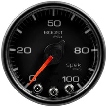 Load image into Gallery viewer, Autometer Spek-Pro Gauge Boost 2 1/16in 100psi Stepper Motor W/Peak &amp; Warn Blk/Blk

