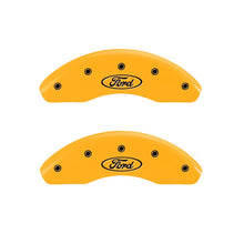 Load image into Gallery viewer, MGP Front set 2 Caliper Covers Engraved Front Oval logo/Ford Yellow finish black ch
