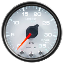 Load image into Gallery viewer, Autometer Spek-Pro Gauge Boost 2 1/16in 35psi Stepper Motor W/Peak &amp; Warn White/Black
