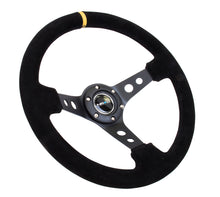 Load image into Gallery viewer, NRG Reinforced Steering Wheel (350mm / 3in. Deep) Blk Suede w/Circle Cut Spokes &amp; Single Yellow CM

