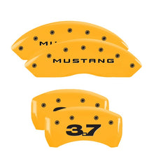 Load image into Gallery viewer, MGP 4 Caliper Covers Engraved Front Mustang Engraved Rear 37 Yellow finish black ch
