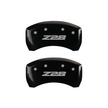 Load image into Gallery viewer, MGP 4 Caliper Covers Engraved Front Gen 4/Camaro Engraved Rear Gen 4/Z28 Black finish silver ch

