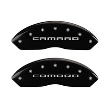 Load image into Gallery viewer, MGP 4 Caliper Covers Engraved Front Gen 5/Camaro Engraved Rear Gen 5/RS Black finish silver ch
