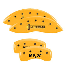 Load image into Gallery viewer, MGP 4 Caliper Covers Engraved Front &amp; Rear Lincoln Yellow Finish Black Char 2003 Lincoln Town Car
