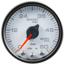 Load image into Gallery viewer, Autometer Spek-Pro Gauge Boost 2 1/16in 60psi Stepper Motor W/Peak &amp; Warn Wht/Blk
