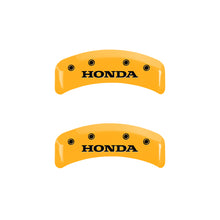 Load image into Gallery viewer, MGP 4 Caliper Covers Engraved Front &amp; Rear Honda Yellow Finish Black Char 2003 Honda Element
