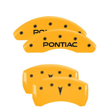 Load image into Gallery viewer, MGP 4 Caliper Covers Engraved Front Pontiac Rear Arrow Yellow Finish Black Char 2006 Pontiac G6
