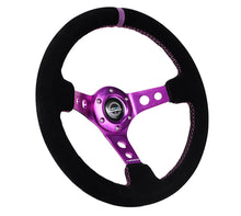Load image into Gallery viewer, NRG Reinforced Steering Wheel (350mm / 3in. Deep) Black Suede w/Purple Center &amp; Purple Stitching
