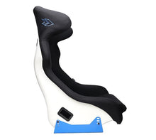 Load image into Gallery viewer, NRG FRP Bucket Seat - White Finish with Arrow Embroidery And Blue Side Mount Bracket
