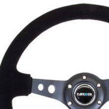 Load image into Gallery viewer, NRG Reinforced Steering Wheel (350mm / 3in. Deep) Blk Suede/Blk Stitch w/Black Circle Cutout Spokes
